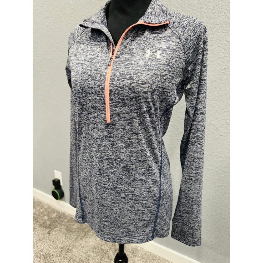 Under Armour Women's HeatGear Quarter-Zip Pullover Heathered Navy Blue- Sz S - Picture 2 of 6